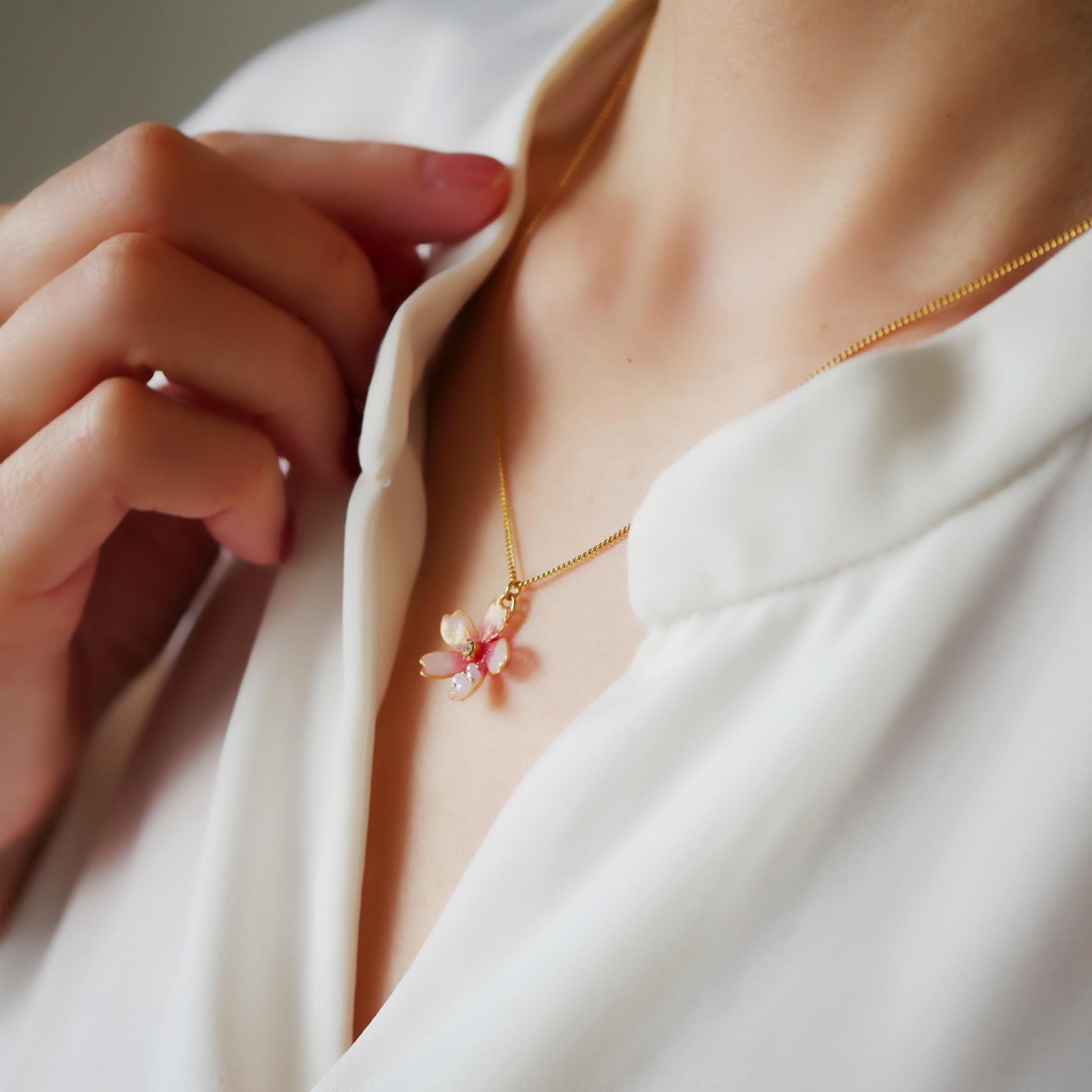 桜パールのアクセサリーセット｜ワインピンクのネックレス＆ピアス（イヤリング）｜入学式・卒業式・春フォーマルに | 15枚目