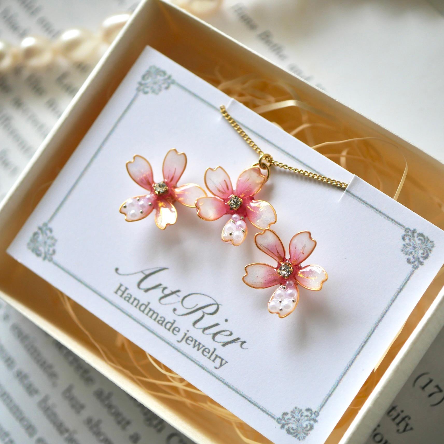 桜パールのアクセサリーセット｜ワインピンクのネックレス＆ピアス（イヤリング）｜入学式・卒業式・春フォーマルに | 16枚目