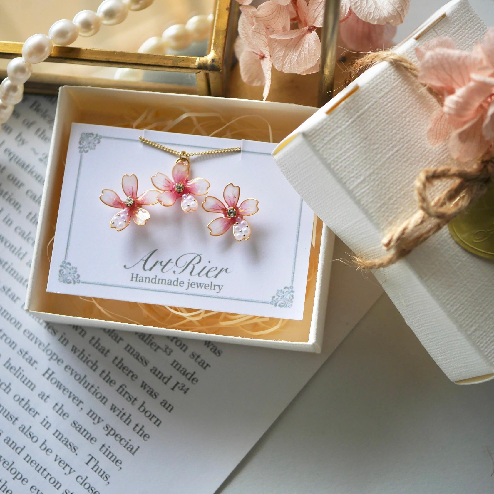 桜パールのアクセサリーセット｜ワインピンクのネックレス＆ピアス（イヤリング）｜入学式・卒業式・春フォーマルに | 18枚目