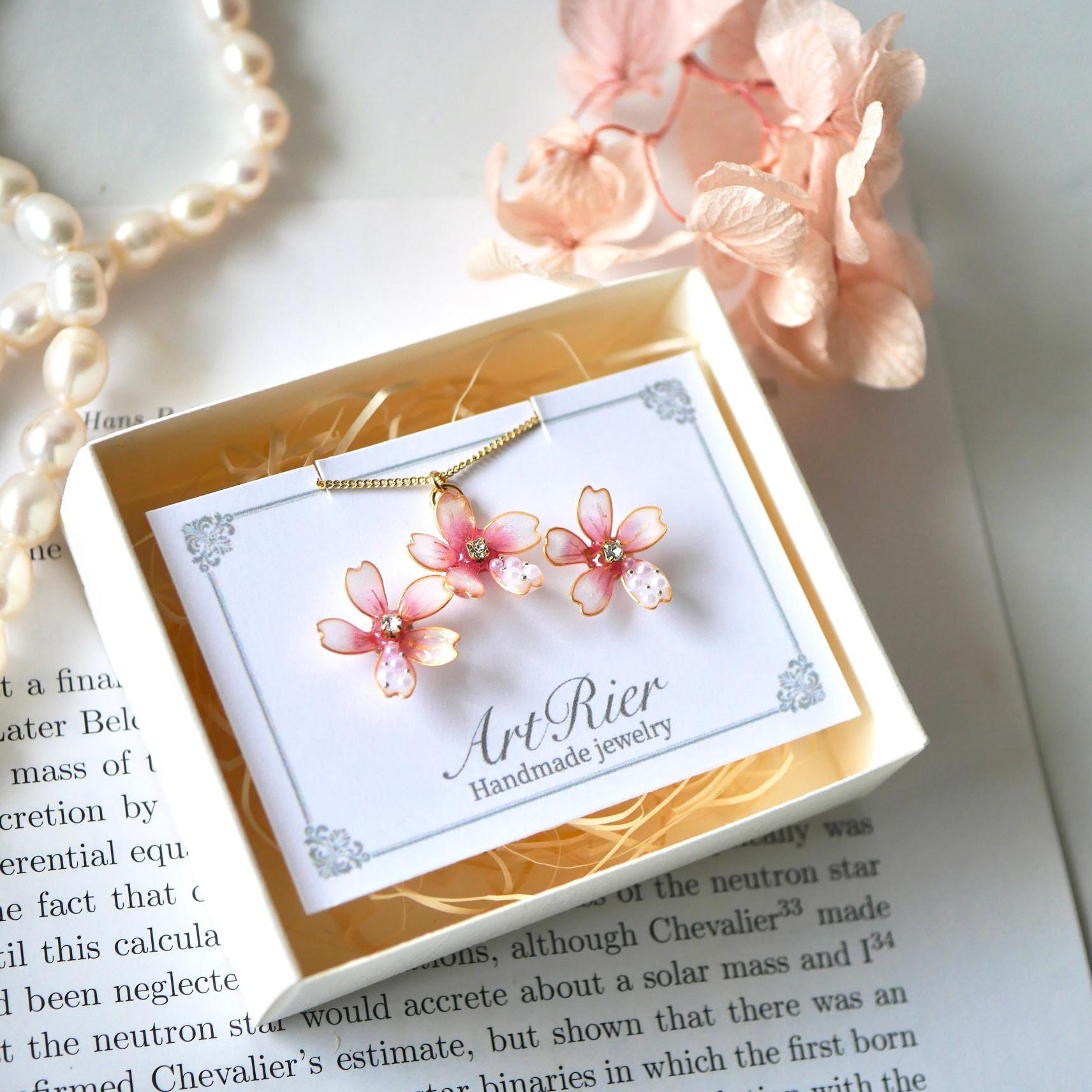 桜パールのアクセサリーセット｜ワインピンクのネックレス＆ピアス（イヤリング）｜入学式・卒業式・春フォーマルに | 4枚目