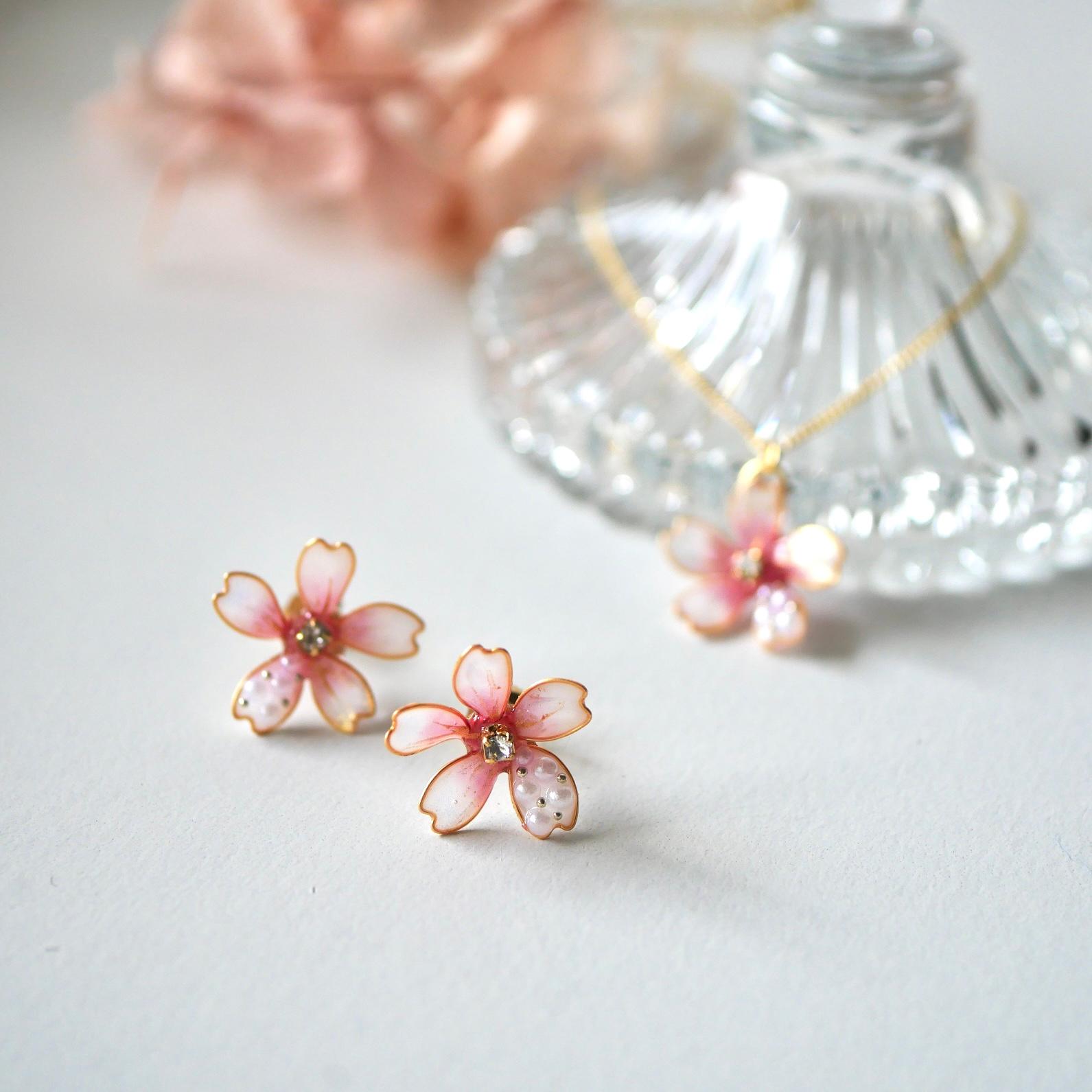 桜パールのアクセサリーセット｜ワインピンクのネックレス＆ピアス（イヤリング）｜入学式・卒業式・春フォーマルに | 9枚目