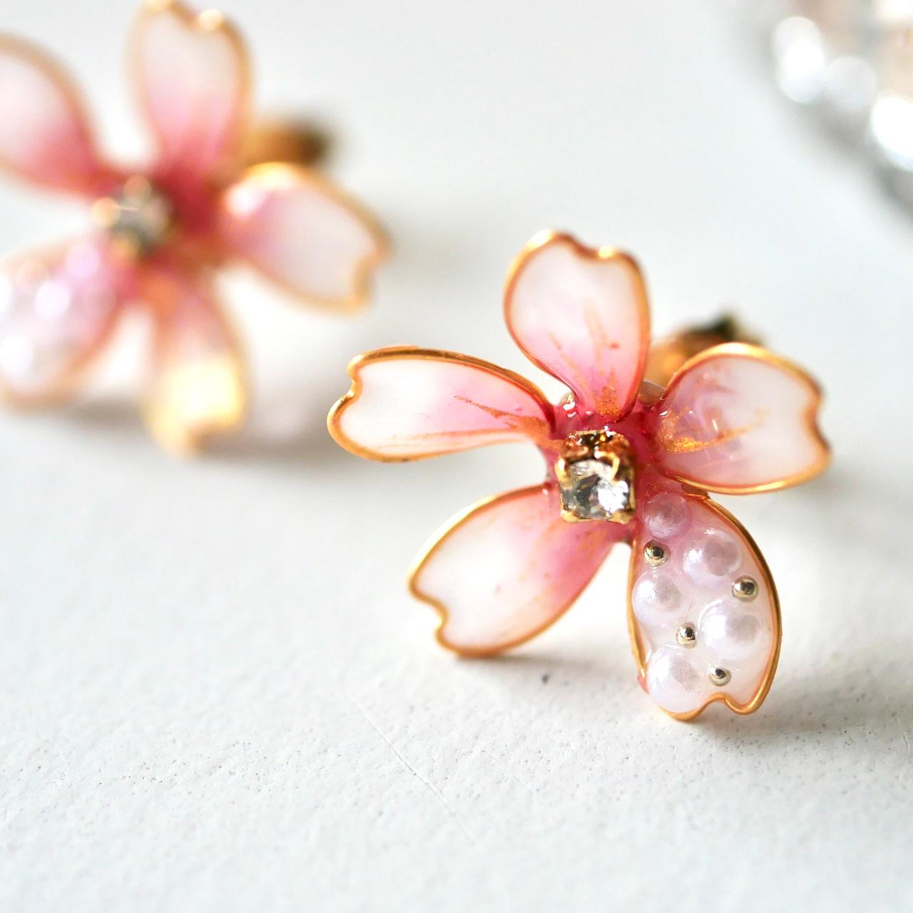 桜パールのピアス/イヤリング｜春フラワーアクセサリー｜入学式・卒業式