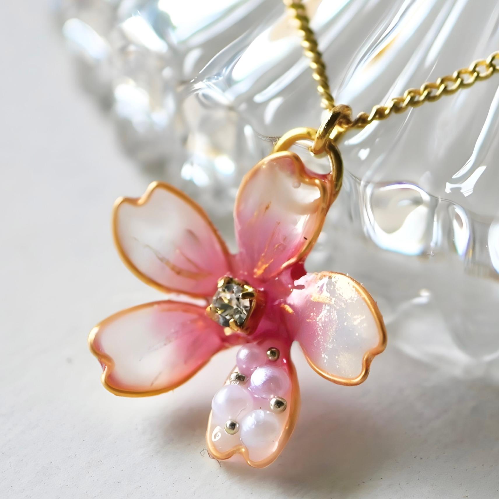 桜パールのネックレス｜ワインピンクのフラワーアクセサリー｜入学式・卒業式・春フォーマルに