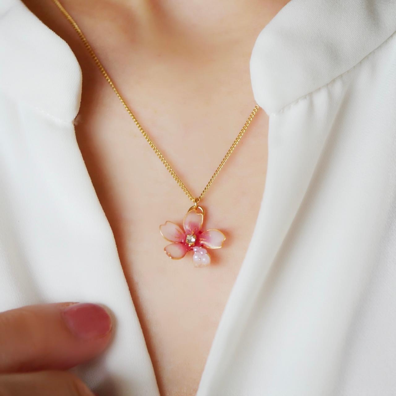 桜パールのネックレス｜ワインピンクのフラワーアクセサリー｜入学式・卒業式・春フォーマルに | 5枚目