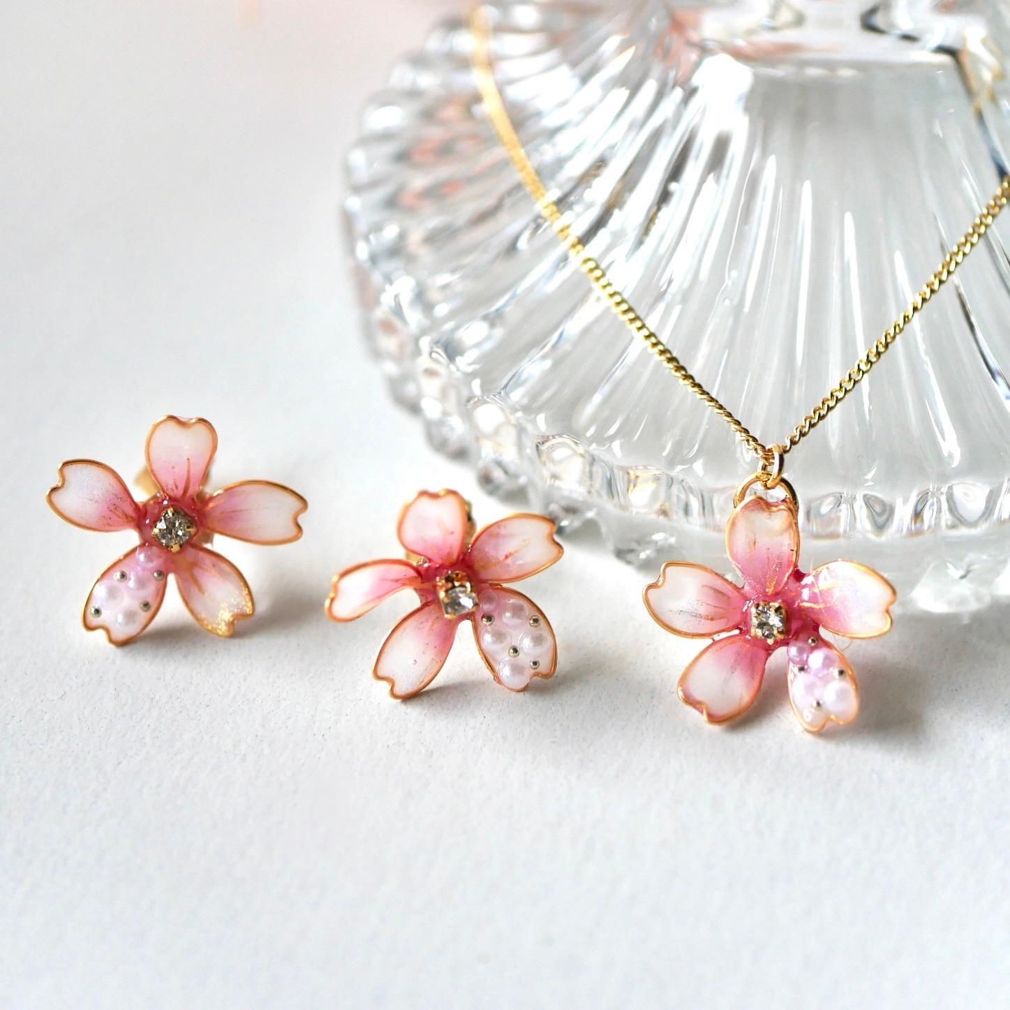 桜パールのネックレス｜ワインピンクのフラワーアクセサリー｜入学式・卒業式・春フォーマルに | 9枚目